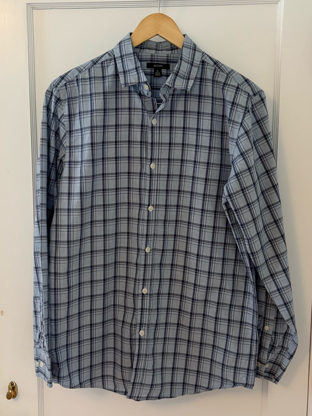I Men's Light Blue Plaid Button-Up Shirt